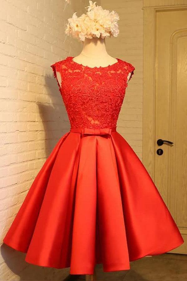 Vestido de fiesta corto rojo elegante estilo línea A para baile de graduación, vestido de fiesta PD388