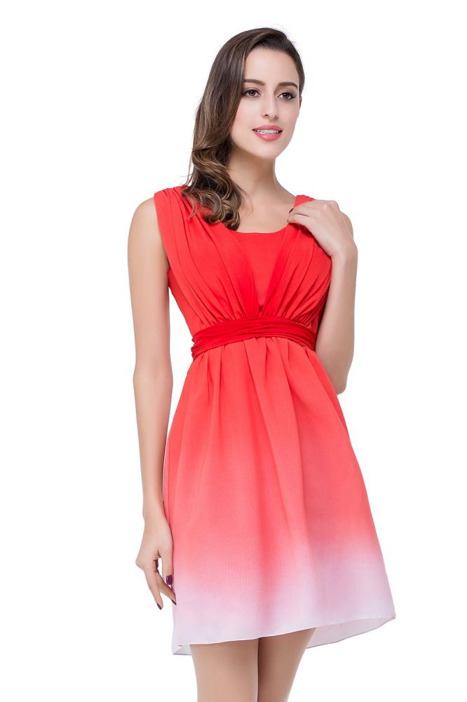 Vestido de dama de honor rojo joya de corte A