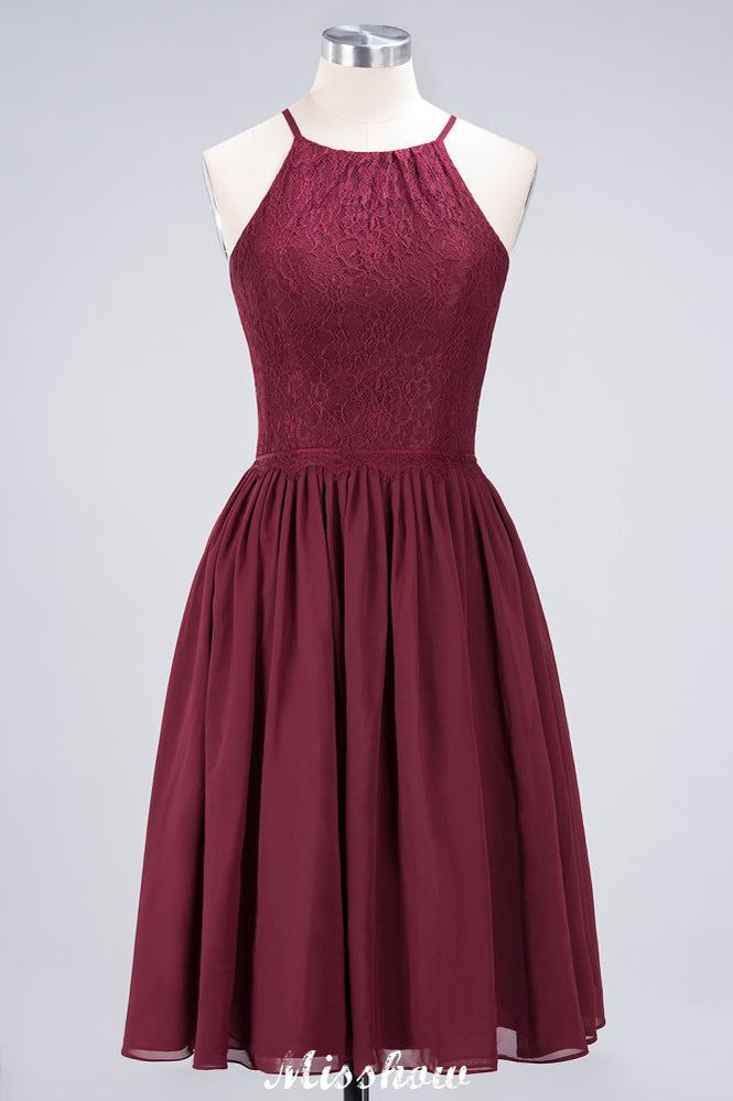 Robe de demoiselle d'honneur trapèze sans manches, longueur genou, ornée de volants en mousseline et dentelle, robe de soirée