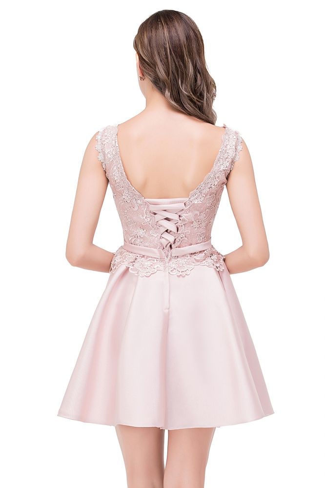 Vestido de fiesta de satén corte A hasta la rodilla con encaje