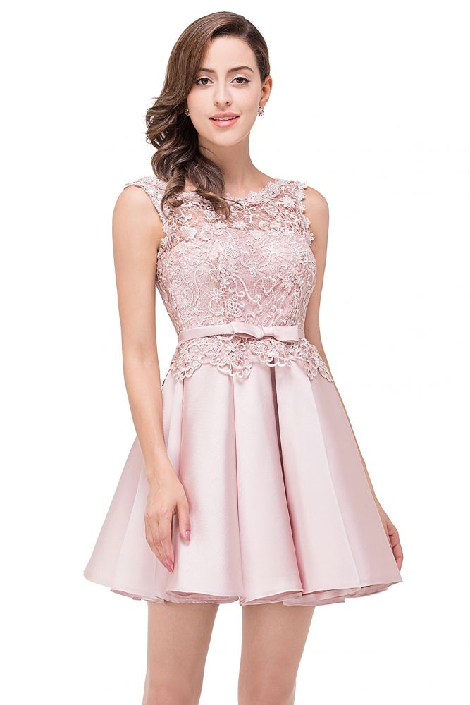 Vestido de fiesta de satén corte A hasta la rodilla con encaje