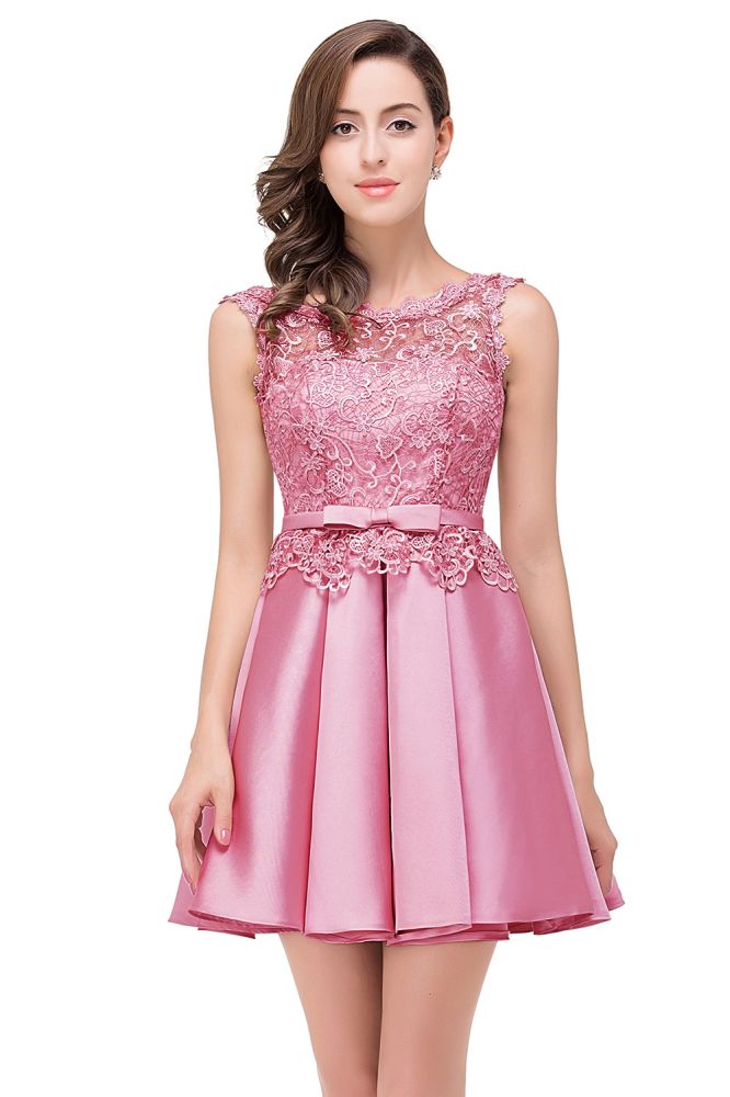 Vestido de fiesta de satén corte A hasta la rodilla con encaje