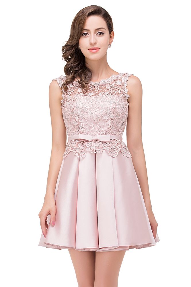 Vestido de fiesta de satén corte A hasta la rodilla con encaje