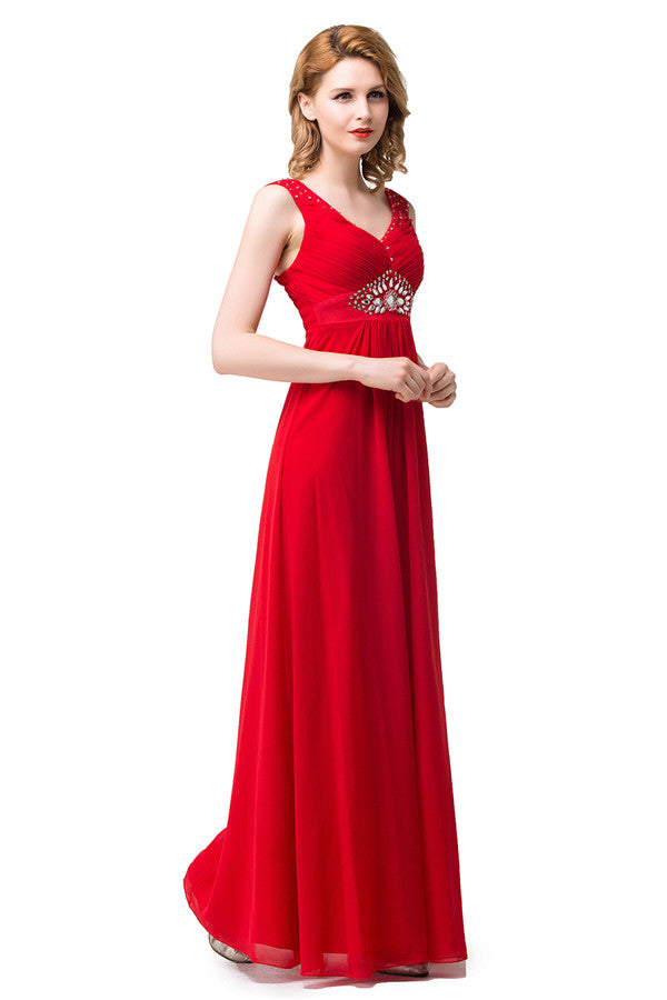 Vestidos de dama de honor rojos de corte A hasta la rodilla con escote en V