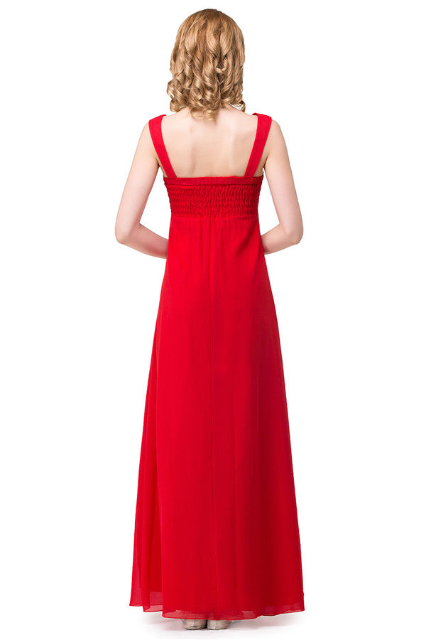 Vestidos de dama de honor rojos de corte A hasta la rodilla con escote en V