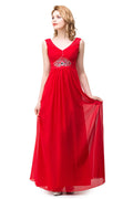 Vestidos de dama de honor rojos de corte A hasta la rodilla con escote en V
