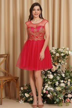 Vestidos cortos de noche con escote corazón y apliques de encaje de corte en A