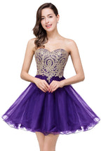 Vestidos cortos de fiesta con escote corazón y apliques de encaje de línea A