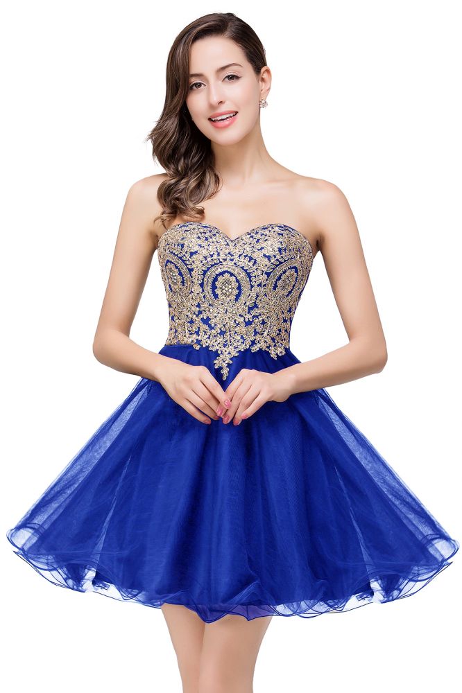 Vestidos cortos de fiesta con escote corazón y apliques de encaje de línea A