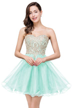 Vestidos cortos de fiesta con escote corazón y apliques de encaje de línea A