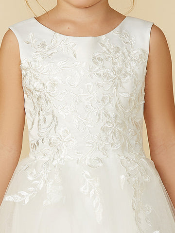 Vestidos de novia de corte A, de encaje y tul, sin mangas, con cuello joya, ideales para la primera comunión o como damita de honor.