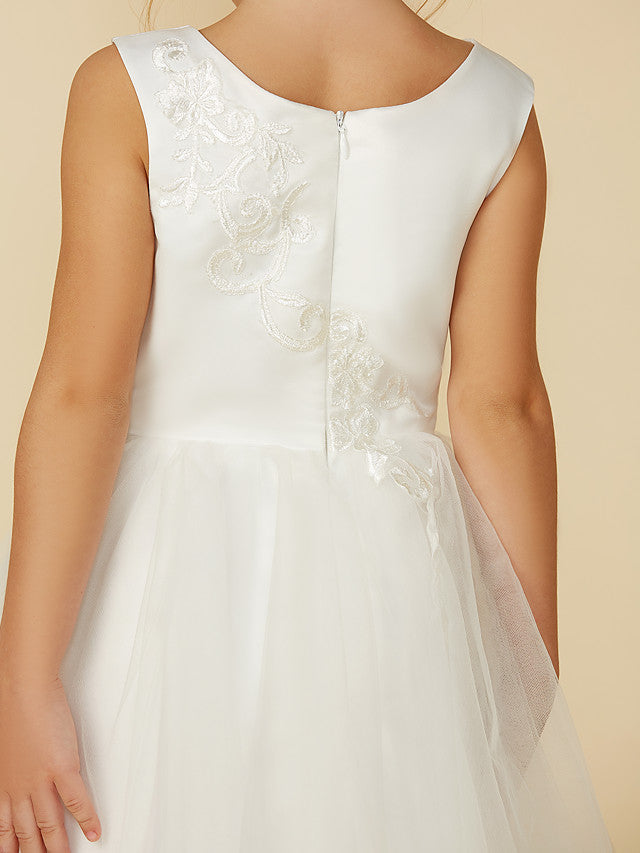 Robes de demoiselle d'honneur/mariage/première communion en dentelle et tulle, coupe trapèze, sans manches, col rond, col rond