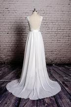Robe de mariée longue fourreau dos nu en dentelle, coupe trapèze, col en V, WD058