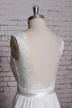 Robe de mariée longue fourreau dos nu en dentelle, coupe trapèze, col en V, WD058