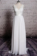 Robe de mariée longue fourreau dos nu en dentelle, coupe trapèze, col en V, WD058