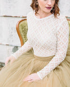 Robe de mariée princesse trapèze à manches longues et dos nu WD484