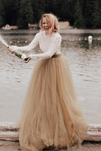 Robe de mariée princesse trapèze à manches longues et dos nu WD484