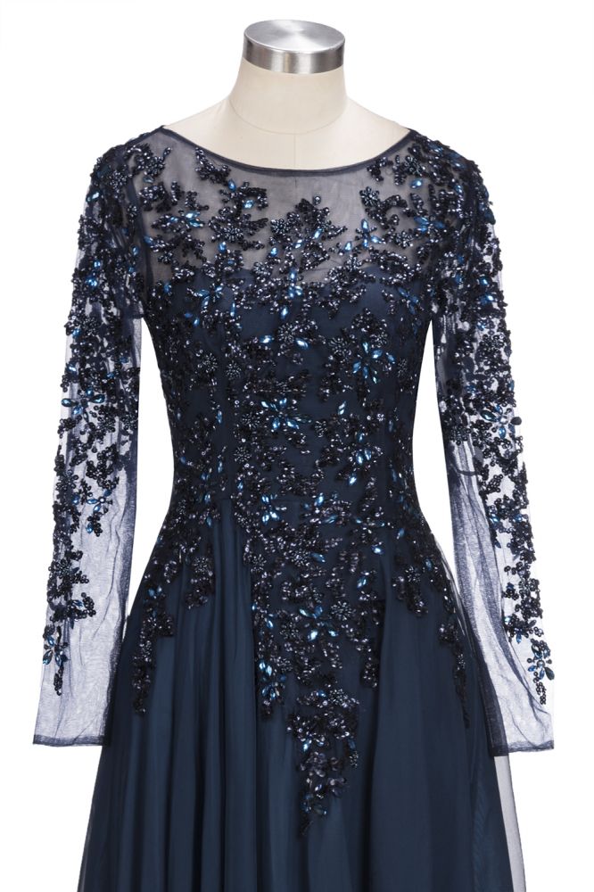 Vestidos de fiesta de tul con cristales, corte en A, manga larga, tallas grandes, hasta el suelo