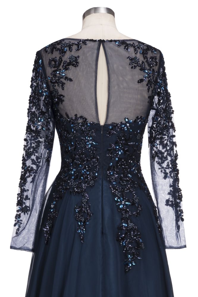 Vestidos de fiesta de tul con cristales, corte en A, manga larga, tallas grandes, hasta el suelo