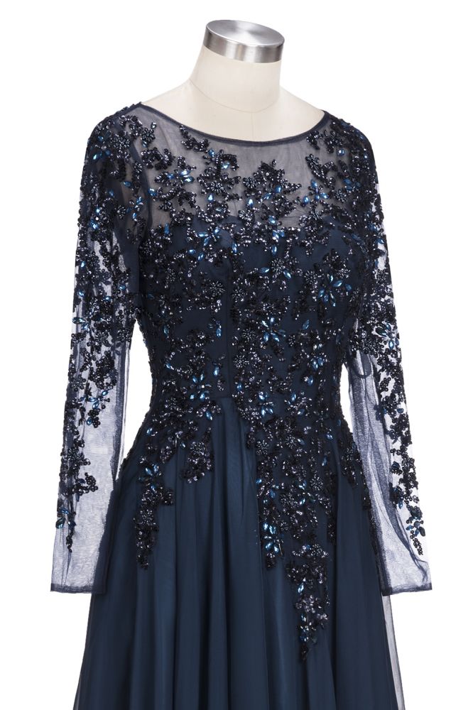 Vestidos de fiesta de tul con cristales, corte en A, manga larga, tallas grandes, hasta el suelo