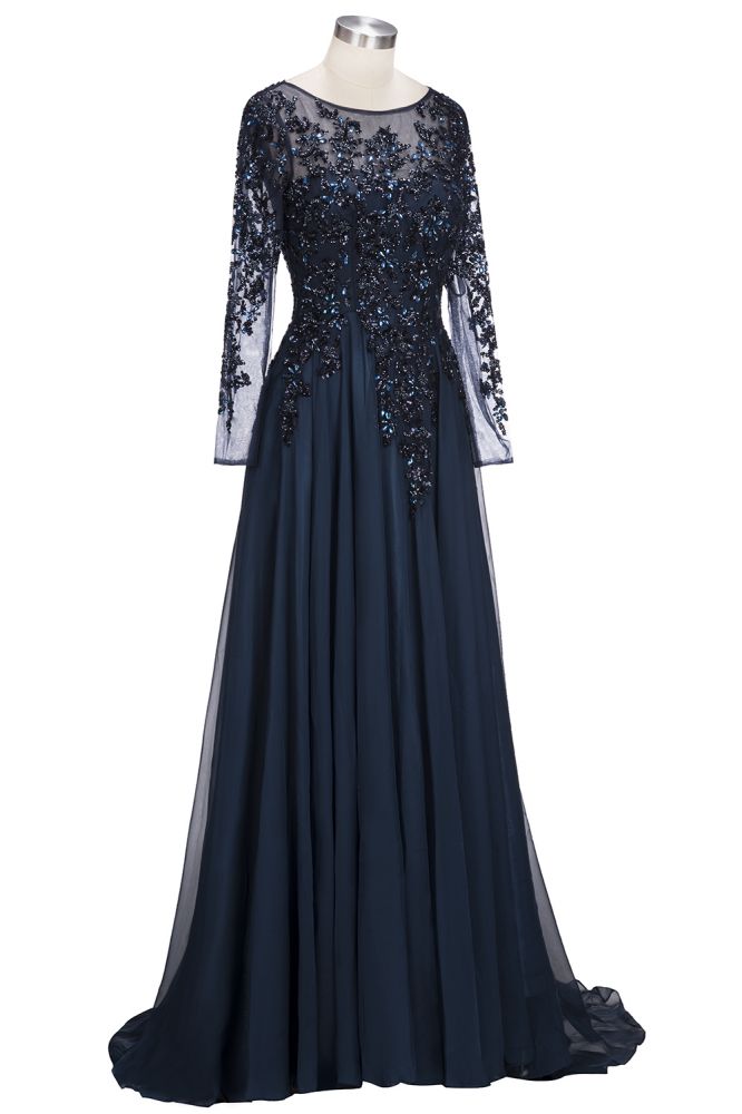 Vestidos de fiesta de tul con cristales, corte en A, manga larga, tallas grandes, hasta el suelo