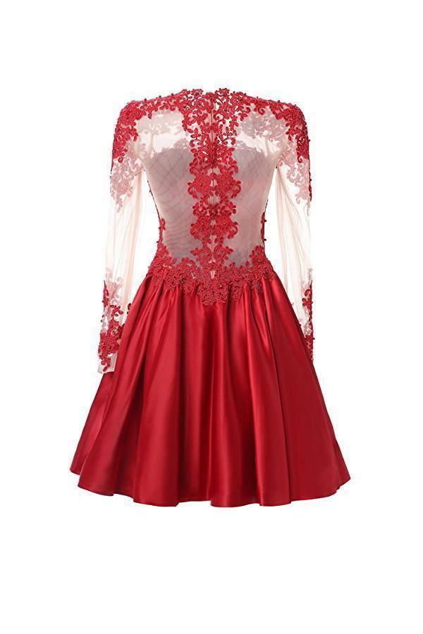 Vestidos de fiesta de línea A con mangas largas y apliques PG088