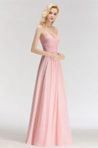 Vestido de dama de honor largo de corte A con escote corazón y tirantes finos sin mangas