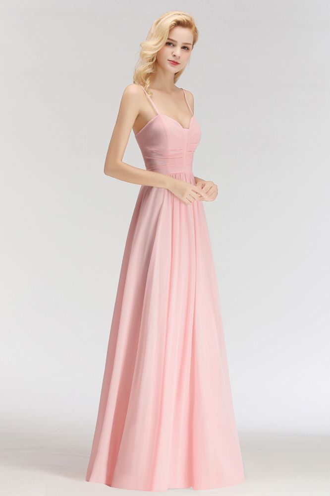 Vestido de dama de honor largo de corte A con escote corazón y tirantes finos sin mangas