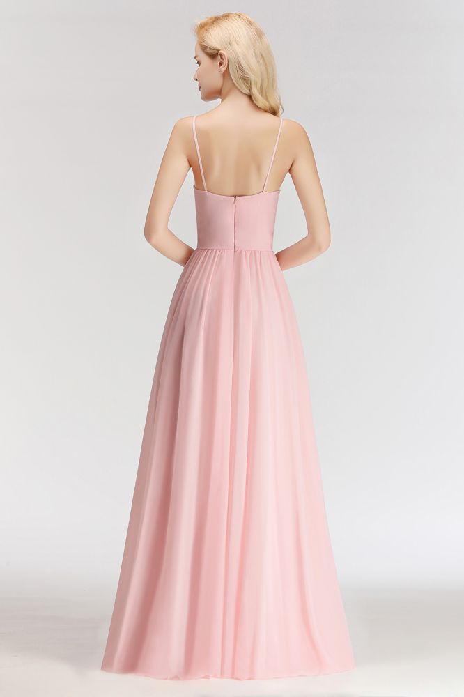 Vestido de dama de honor largo de corte A con escote corazón y tirantes finos sin mangas
