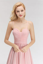 Vestido de dama de honor largo de corte A con escote corazón y tirantes finos sin mangas