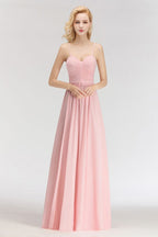 Vestido de dama de honor largo de corte A con escote corazón y tirantes finos sin mangas