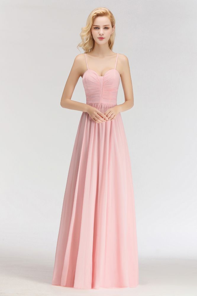 Vestido de dama de honor largo de corte A con escote corazón y tirantes finos sin mangas