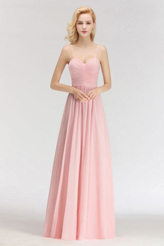 A-line Long Sweetheart Spaghetti Sleeveless Bridesmaid Dress