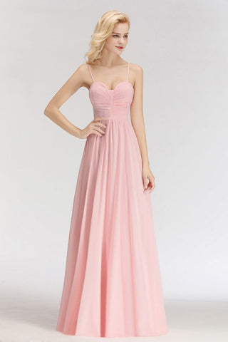 A-line Long Sweetheart Spaghetti Sleeveless Bridesmaid Dress