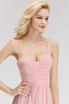 Vestido de dama de honor largo de corte A con escote corazón y tirantes finos sin mangas