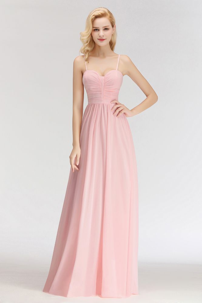 Vestido de dama de honor largo de corte A con escote corazón y tirantes finos sin mangas