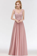 Robe de soirée longue trapèze sans manches à col en V et haut en dentelle, robe de demoiselle d'honneur en mousseline.