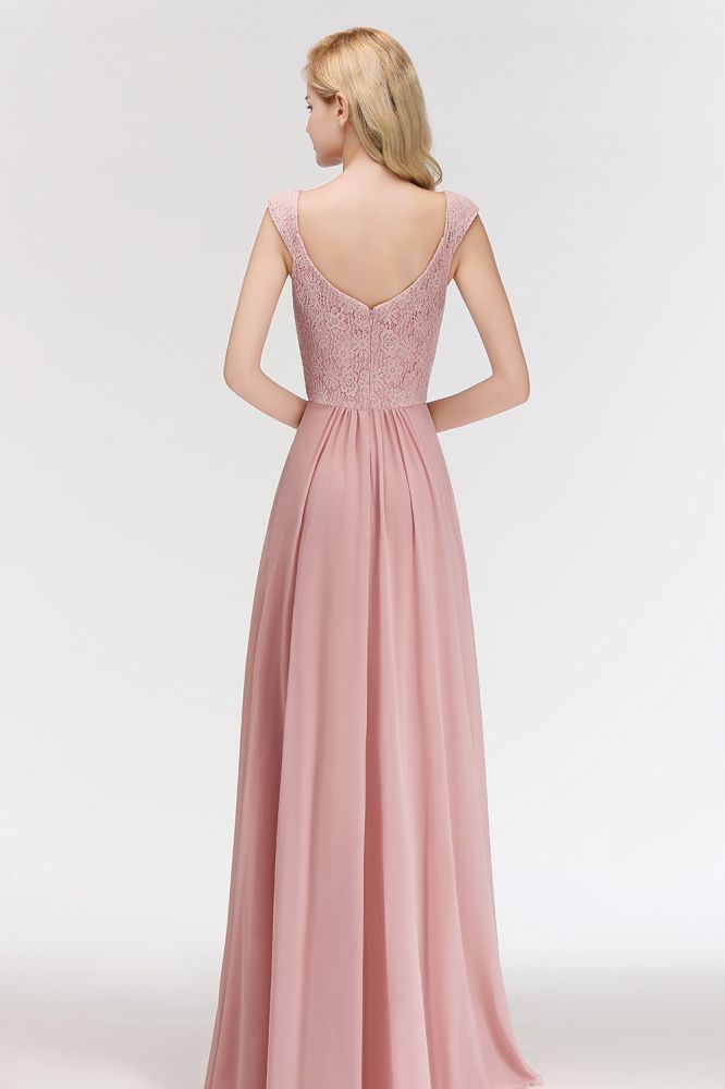 Robe de soirée longue trapèze sans manches à col en V et haut en dentelle, robe de demoiselle d'honneur en mousseline.