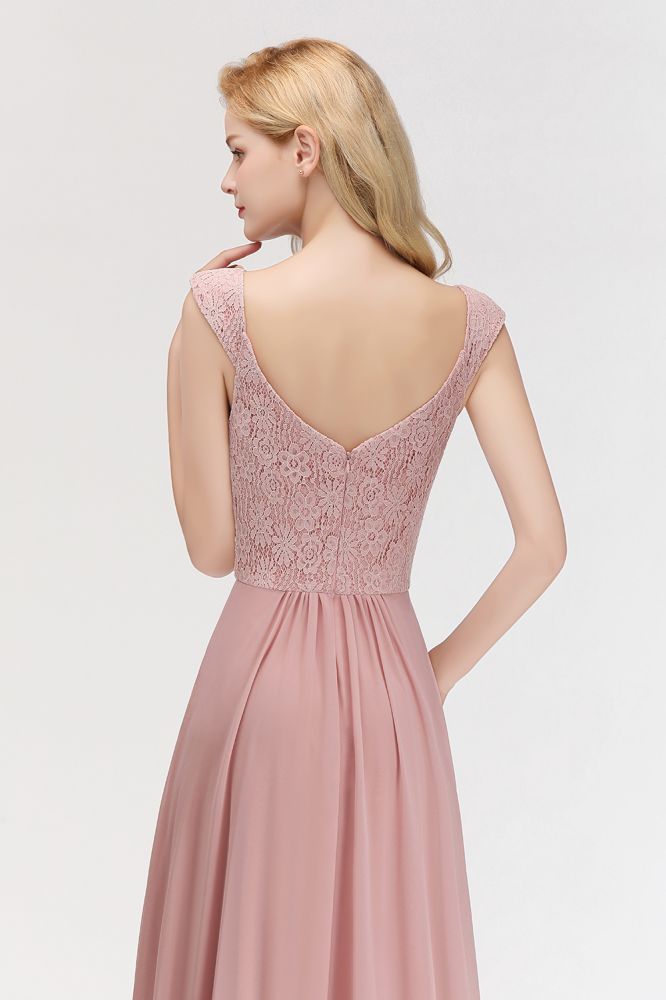 Robe de soirée longue trapèze sans manches à col en V et haut en dentelle, robe de demoiselle d'honneur en mousseline.