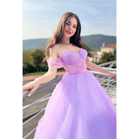 Vestido de fiesta formal de noche, corte en A, hombros descubiertos, tul, espalda descubierta, sin mangas