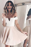 Vestido corto de fiesta de graduación con hombros descubiertos y corte en A PD036
