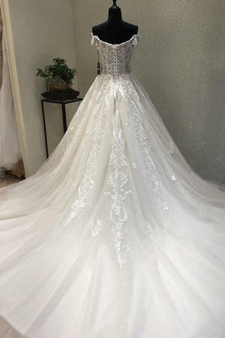 A-Line Off-the-Shoulder Short Sleeves Wedding Dress with Appliques WD226