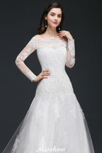 A-line Off-The-Shoulder Tulle Glamorous Wedding Dresses with Lace