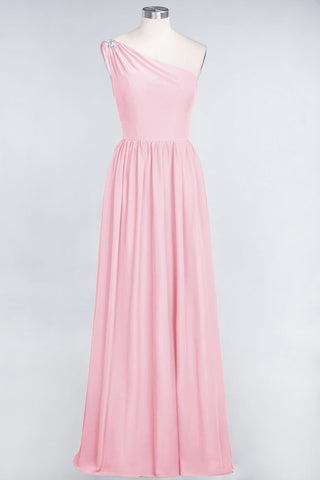 A-Line One-Shoulder Beadings Sleeveless Ruffles Bridesmaid Dress Floor Length Maid of Honor Dress