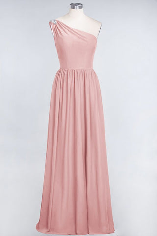 A-Line One-Shoulder Beadings Sleeveless Ruffles Bridesmaid Dress Floor Length Maid of Honor Dress