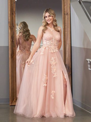 Robe de bal longue noire asymétrique à une épaule, coupe trapèze, ornée d'appliqués