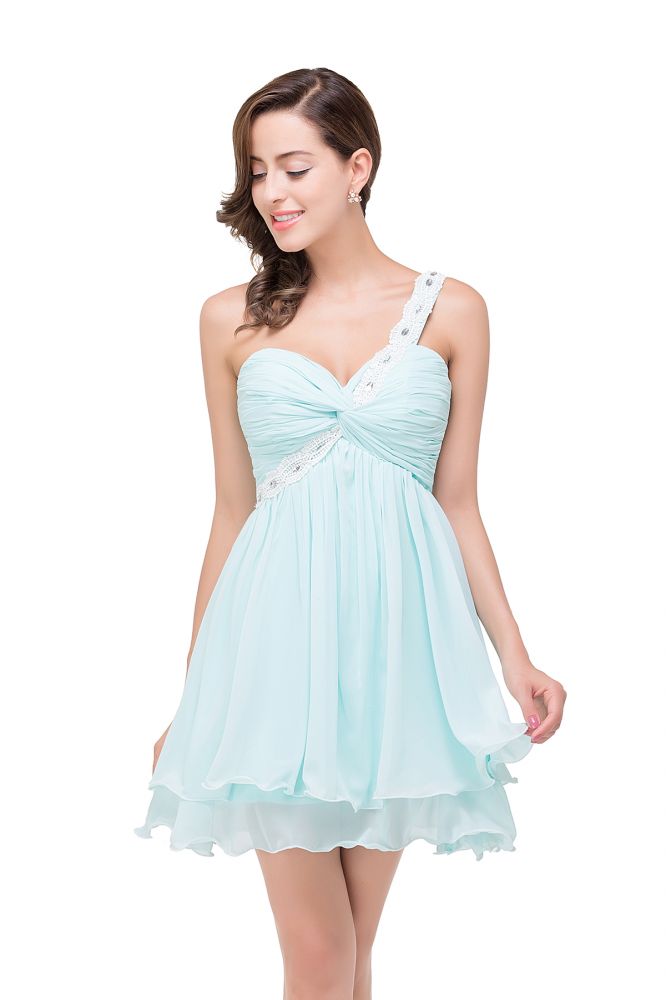 Vestido de fiesta de gasa corte A con un solo hombro