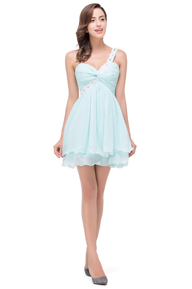 Vestido de fiesta de gasa corte A con un solo hombro