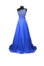 Robe de bal/soirée en mousseline à une épaule, coupe trapèze, PG260