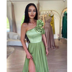 Robe de bal longue à fleurs, asymétrique, avec fente 